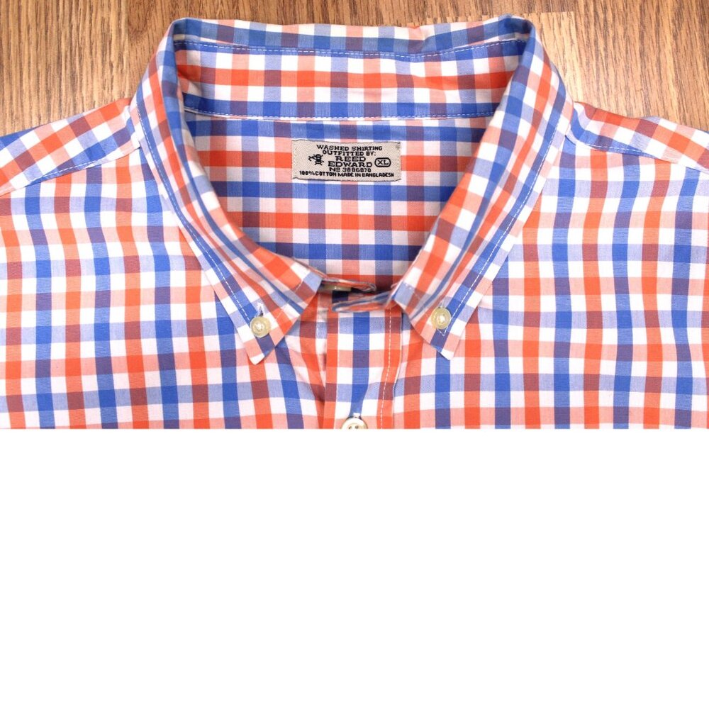 REED EDWARD REGULAR FIT 100% COTTON SHIRT PEACH, WHITE & BLUE X-LARGE, XL